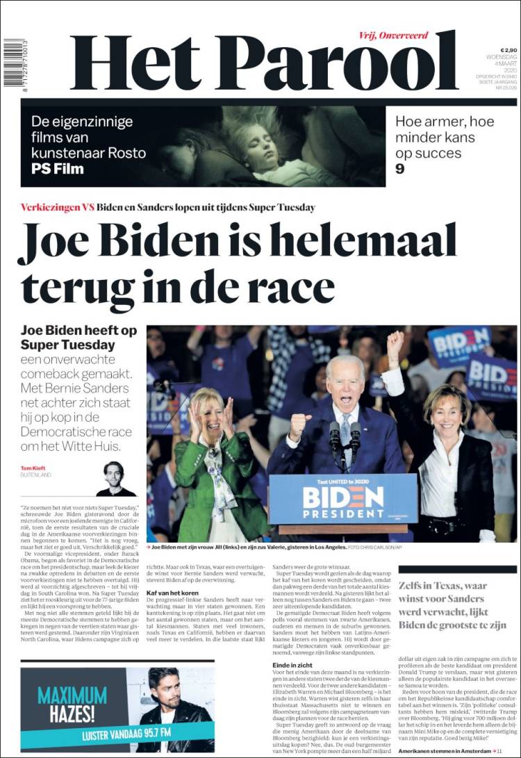Portada de Het Parool (Pa&iacute;ses Bajos)