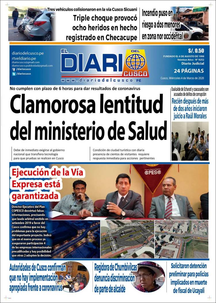 Portada de El Diario del Cusco (Per&uacute;)