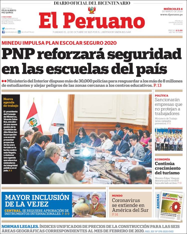 Portada de El Peruano (Per&uacute;)