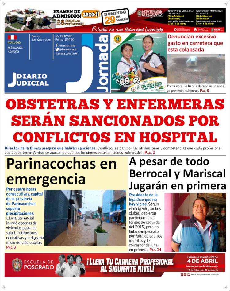 Portada de Diario Jornada (Per&uacute;)