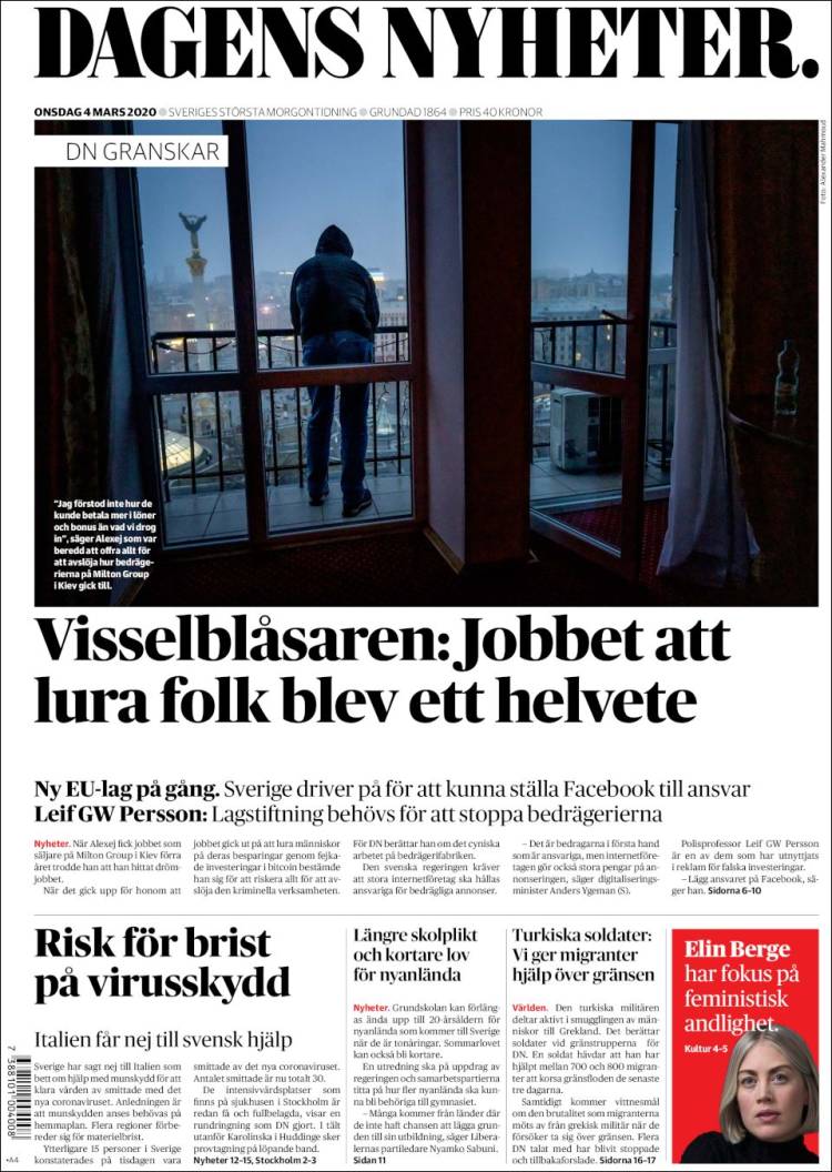 Portada de Dagens Nyheter (Suecia)