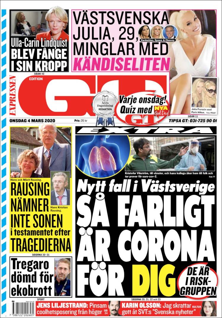 Portada de Göteborgstidningen (Suecia)