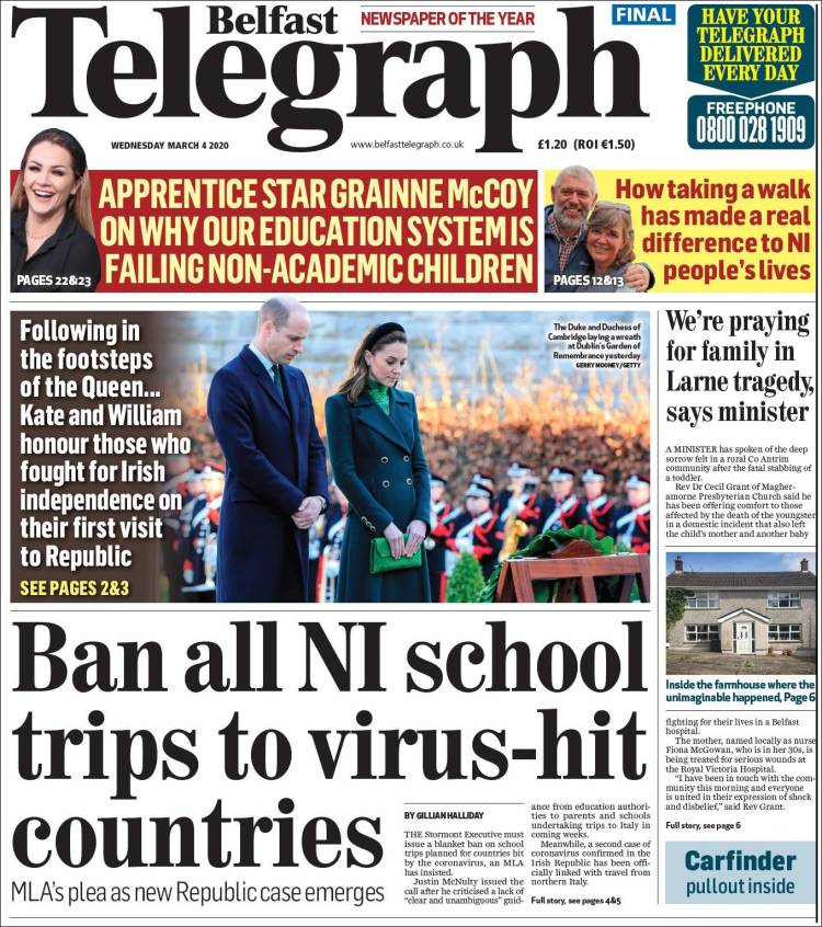 Portada de Belfast Telegraph (Reino Unido)