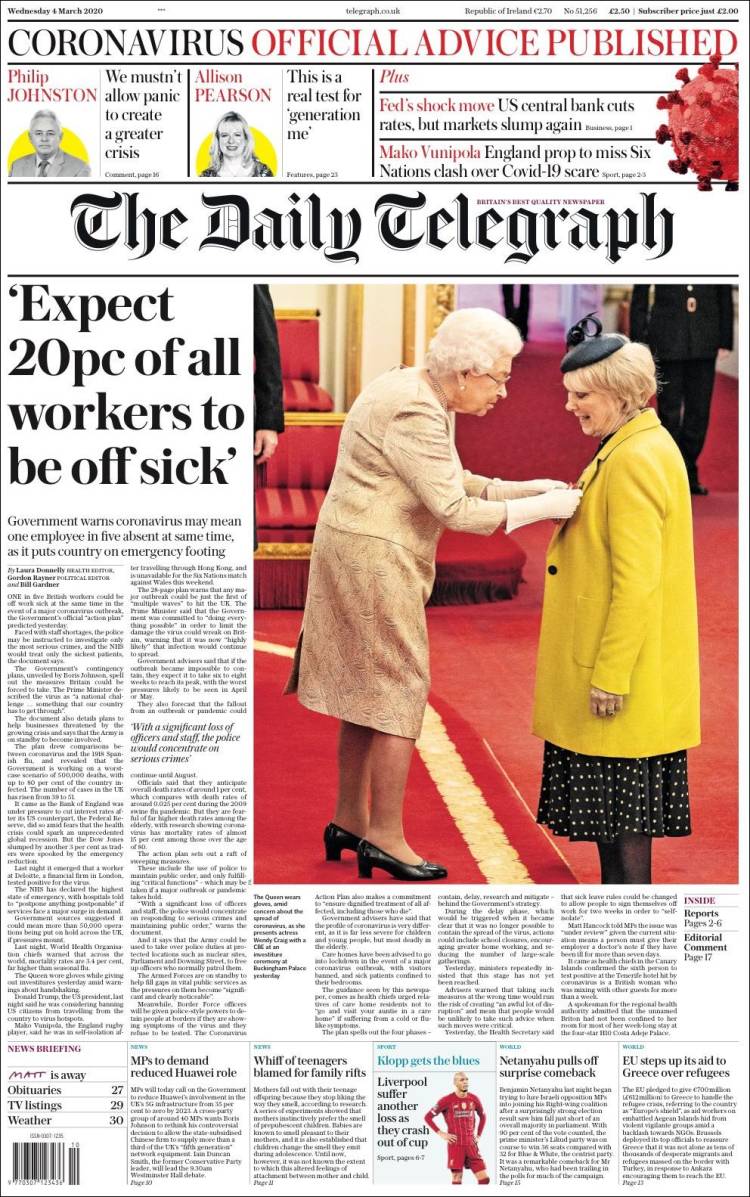 Portada de Daily Telegraph (Reino Unido)