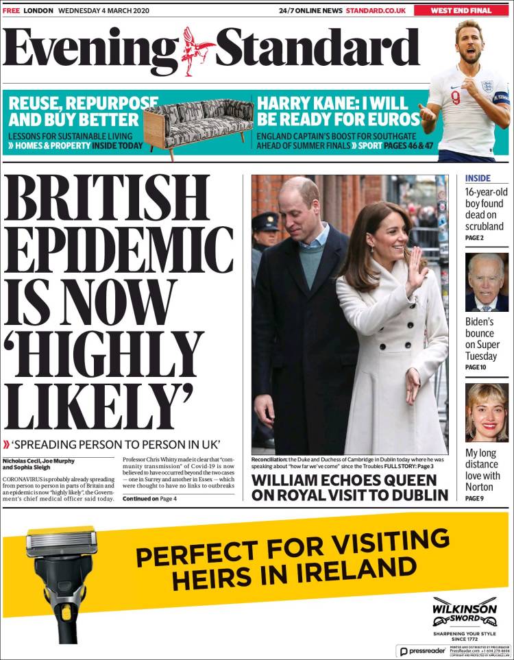 Portada de Evening Standard (Reino Unido)