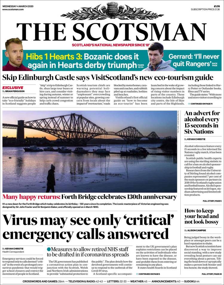 Portada de The Scotsman (Reino Unido)