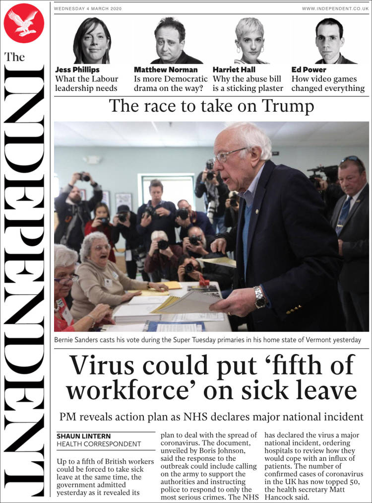 Portada de The Independent (Reino Unido)