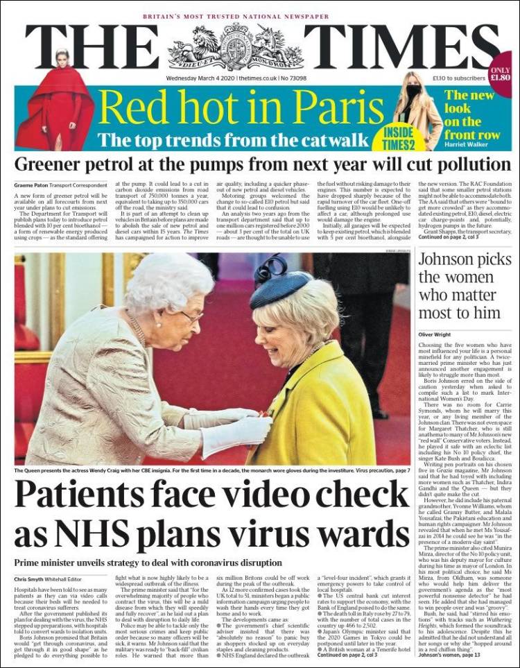 Portada de The Times (Reino Unido)