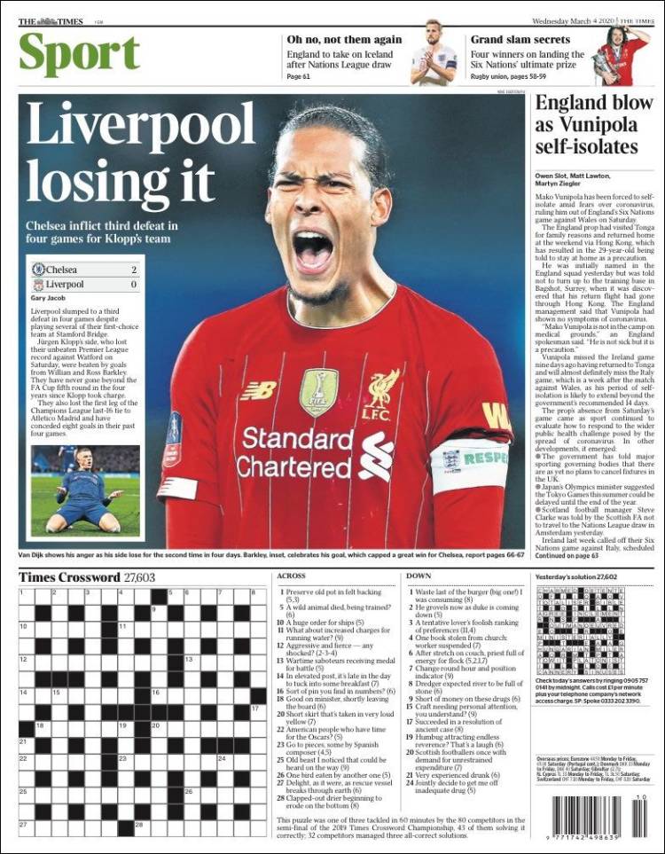 Portada de The Times Sport (Reino Unido)