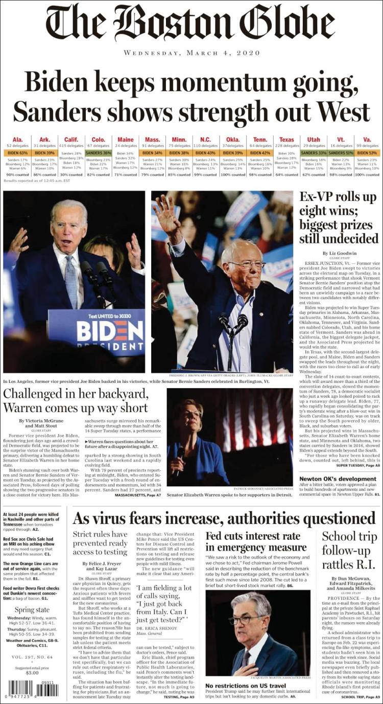 Portada de Boston Globe (USA)