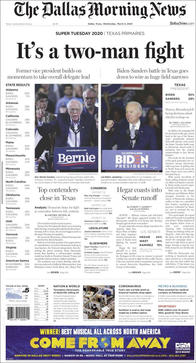 Portada de Dallas Morning News (USA)