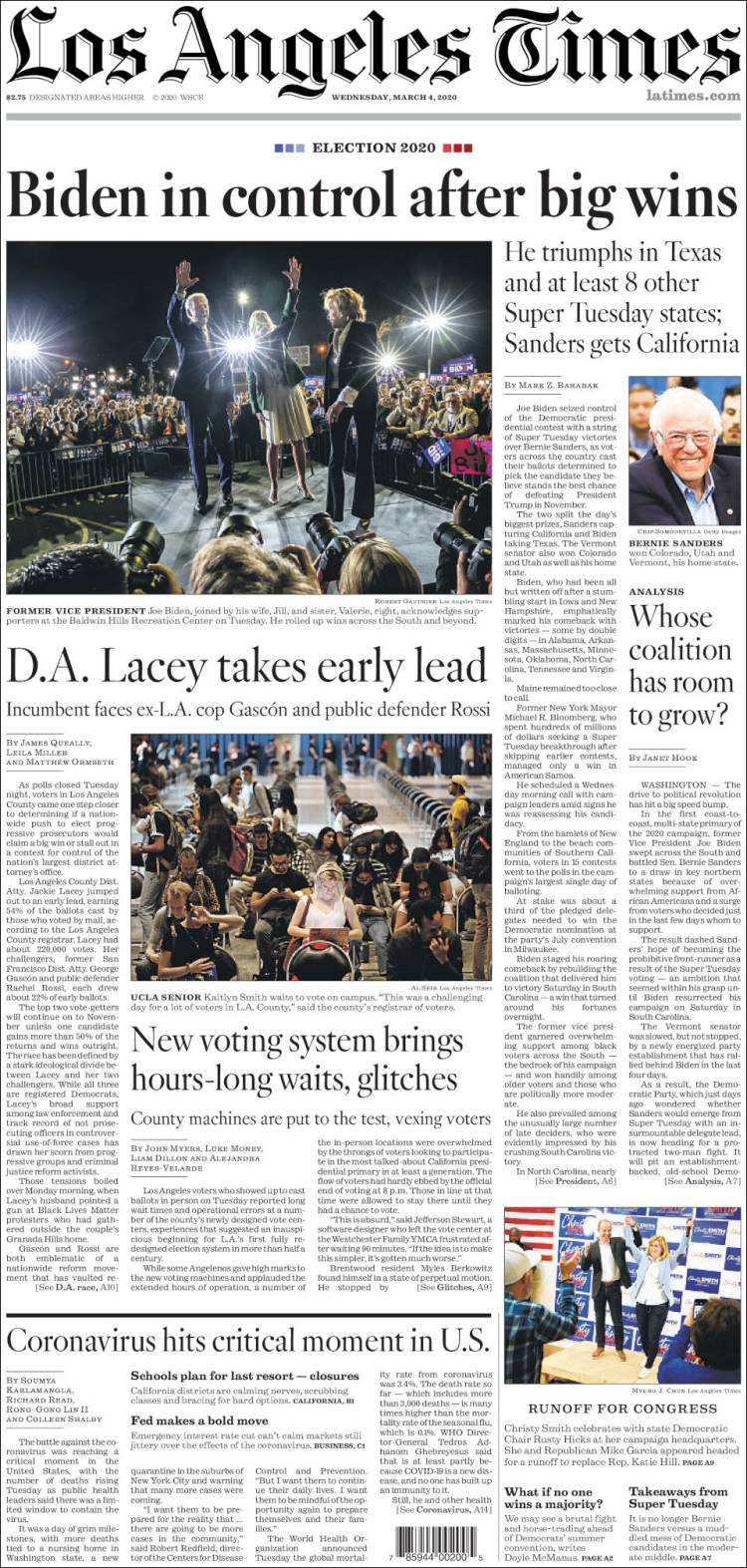 Portada de Los Angeles Times (USA)