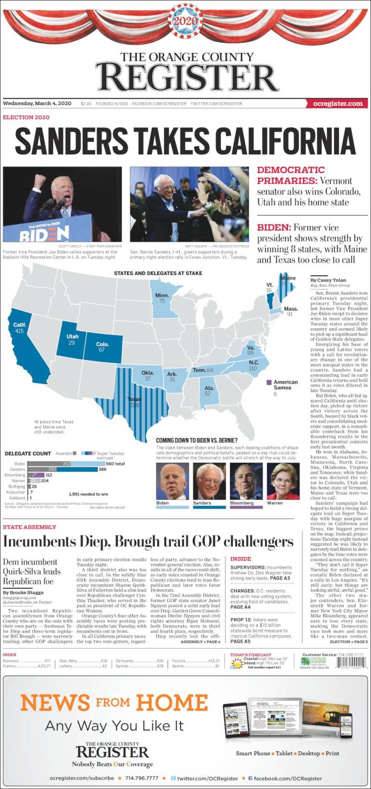 Portada de The Orange County Register (USA)