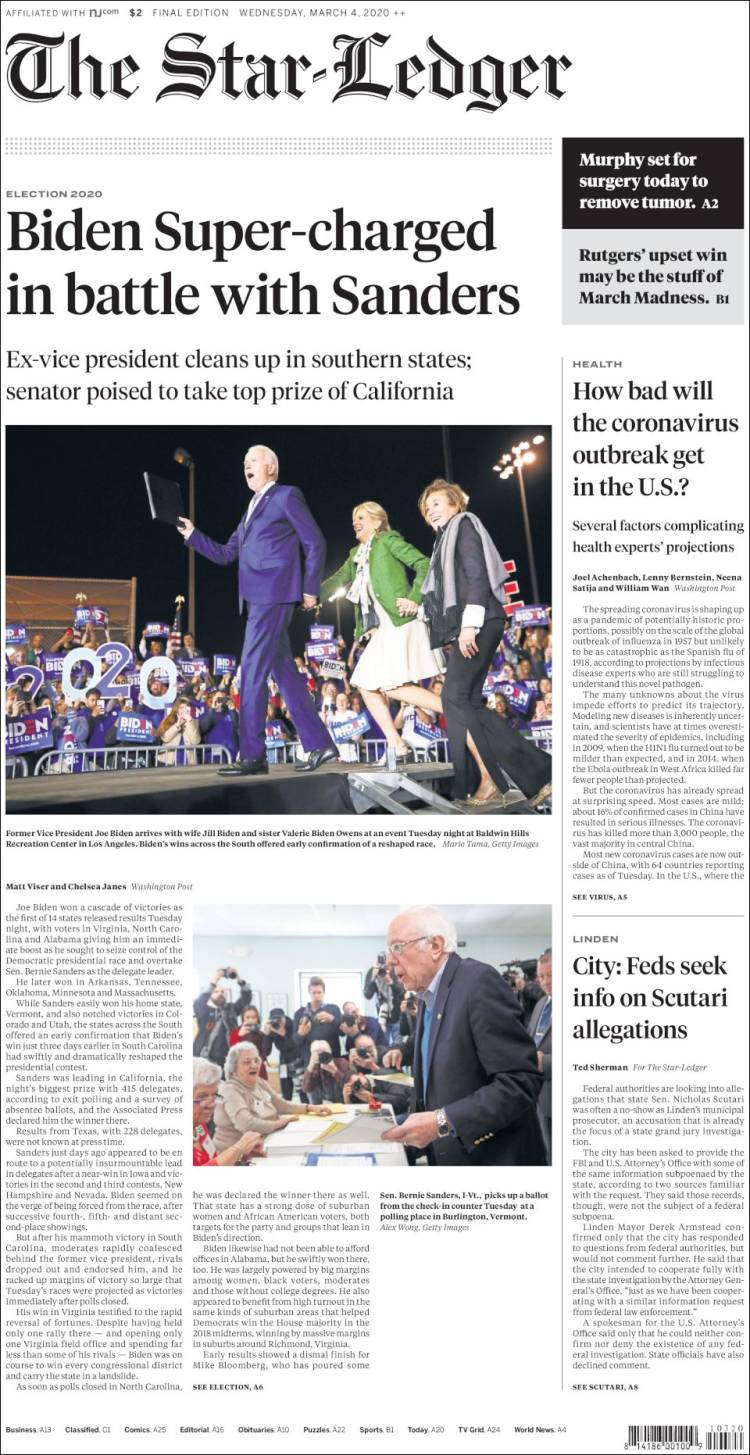 Portada de Star-Ledger (USA)