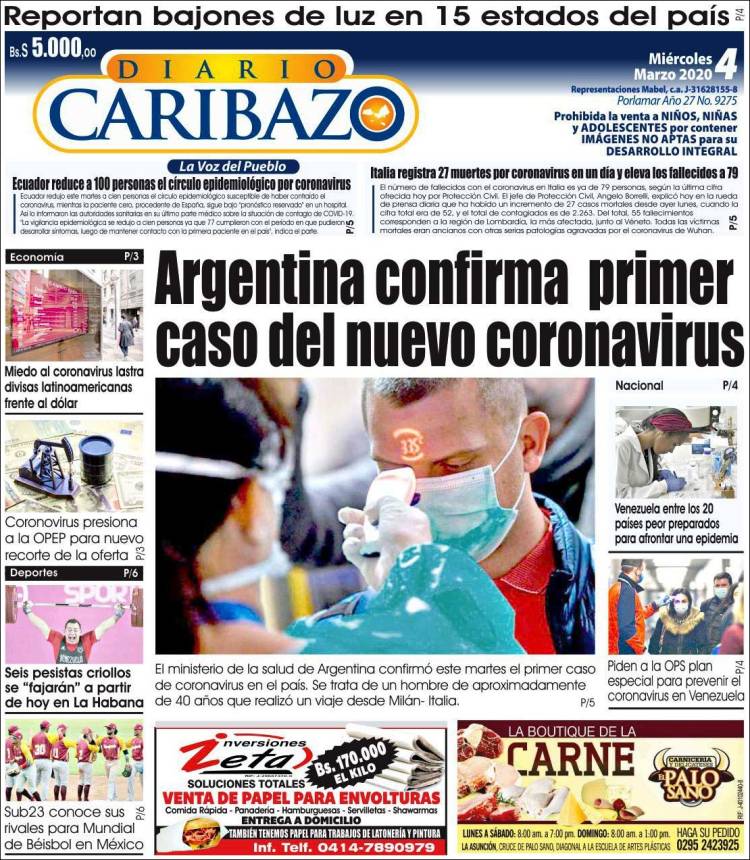 Portada de Diario Caribazo (Venezuela)