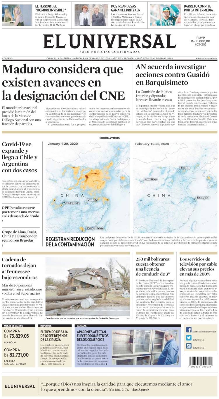 Portada de Universal (Venezuela)