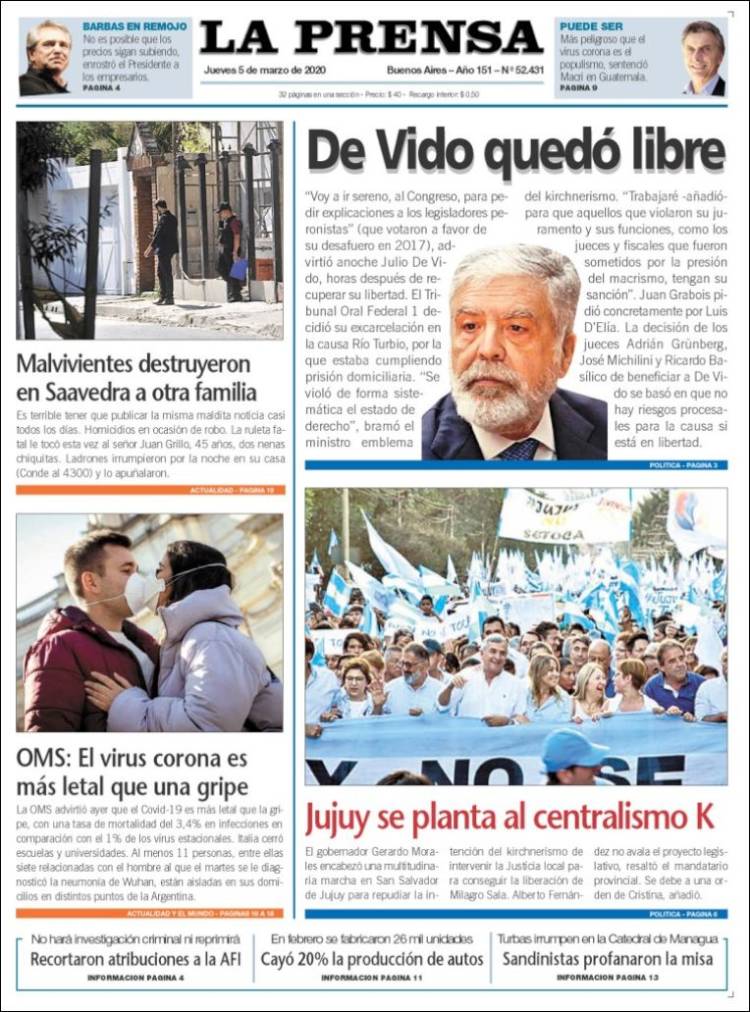 Portada de La Prensa (Argentina)