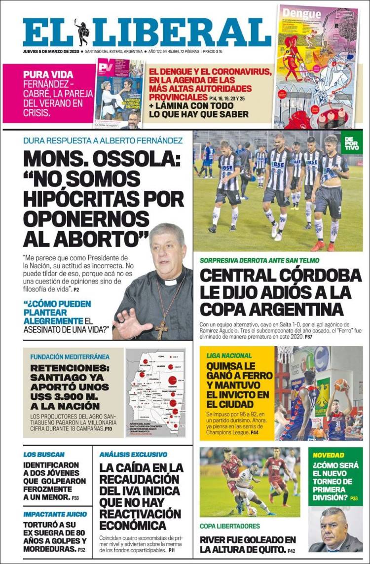 Portada de Diario El Liberal (Argentina)