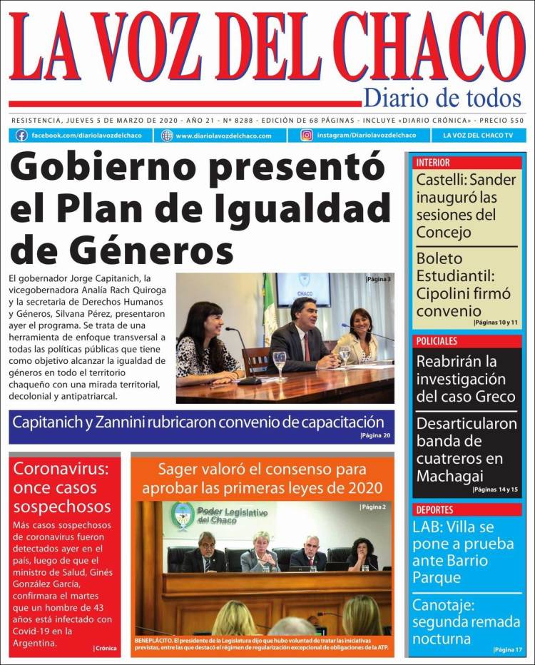 Portada de La Voz del Chaco (Argentina)