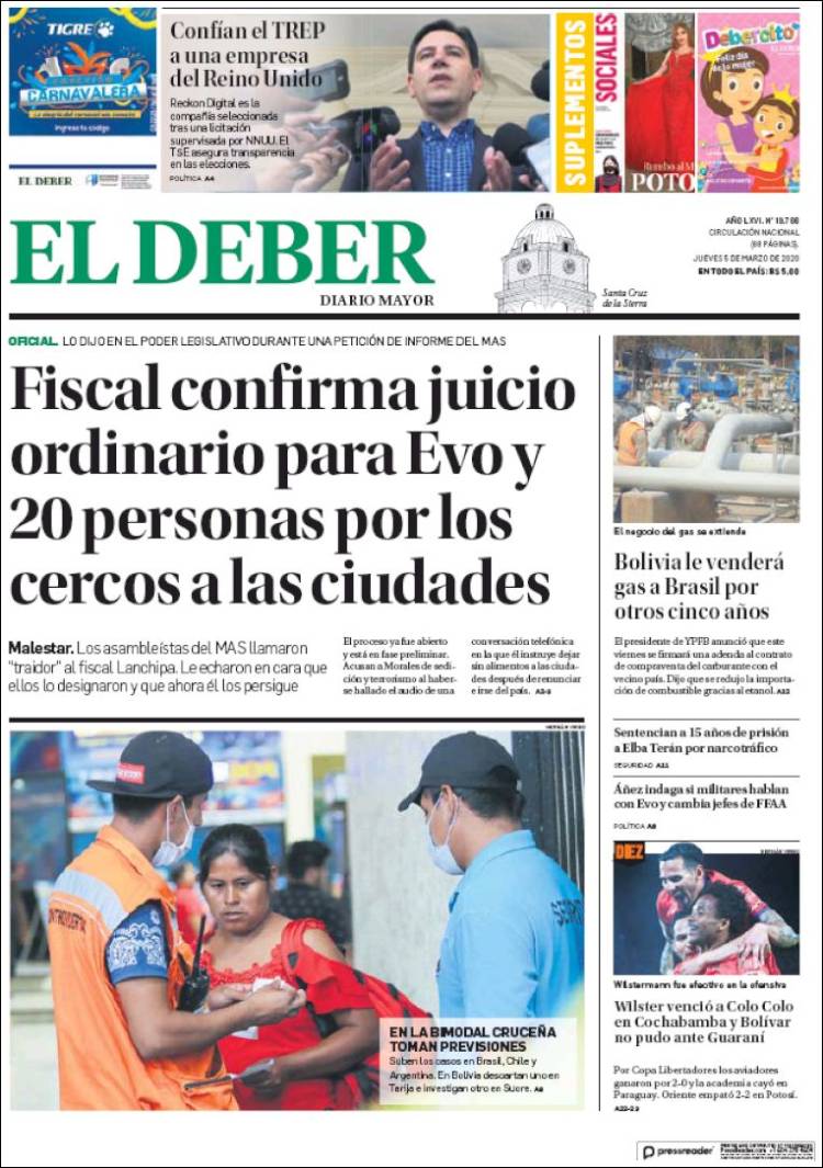 Portada de El Deber (Bolivia)