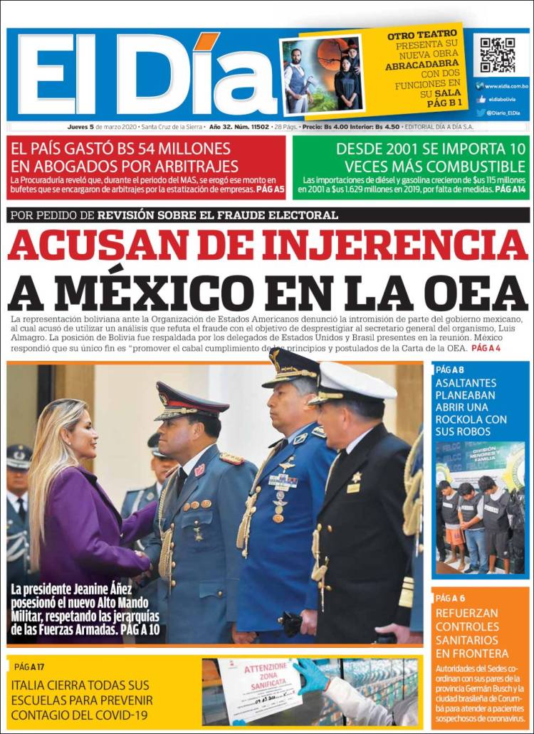Portada de El Día (Bolivia)
