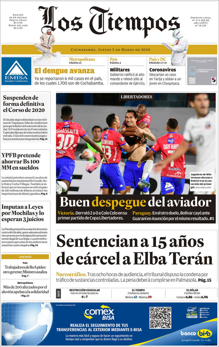 Portada de Los Tiempos (Bolivia)