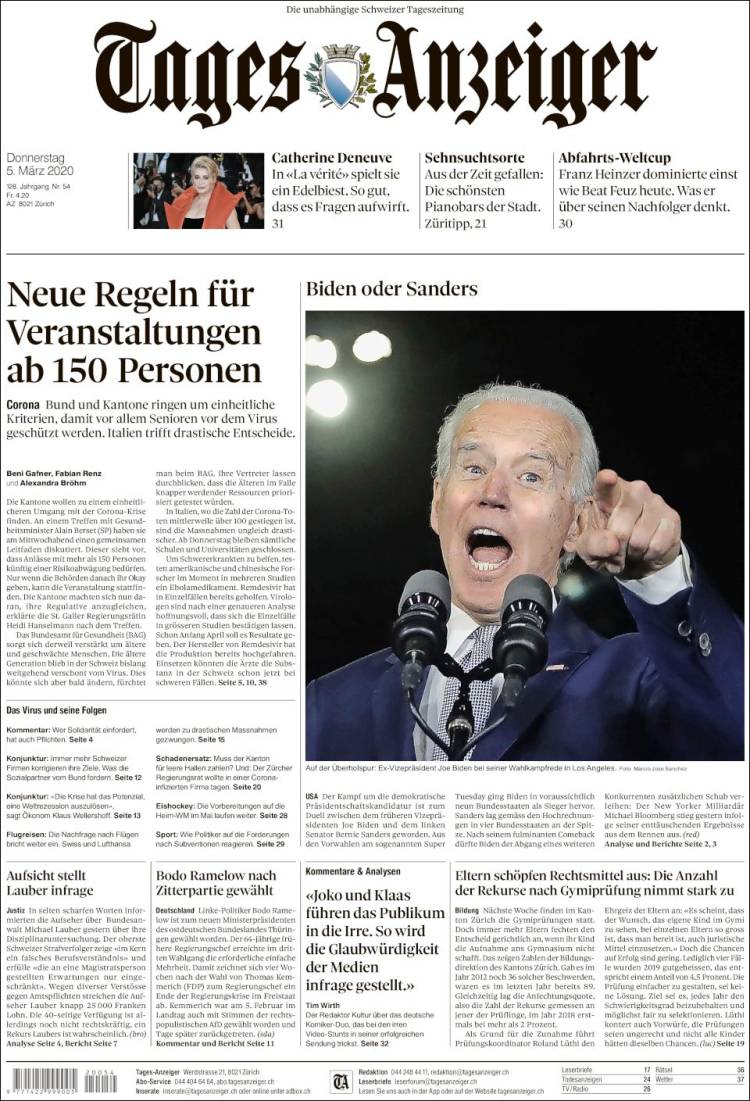 Portada de Tages-Anzeiger (Suiza)