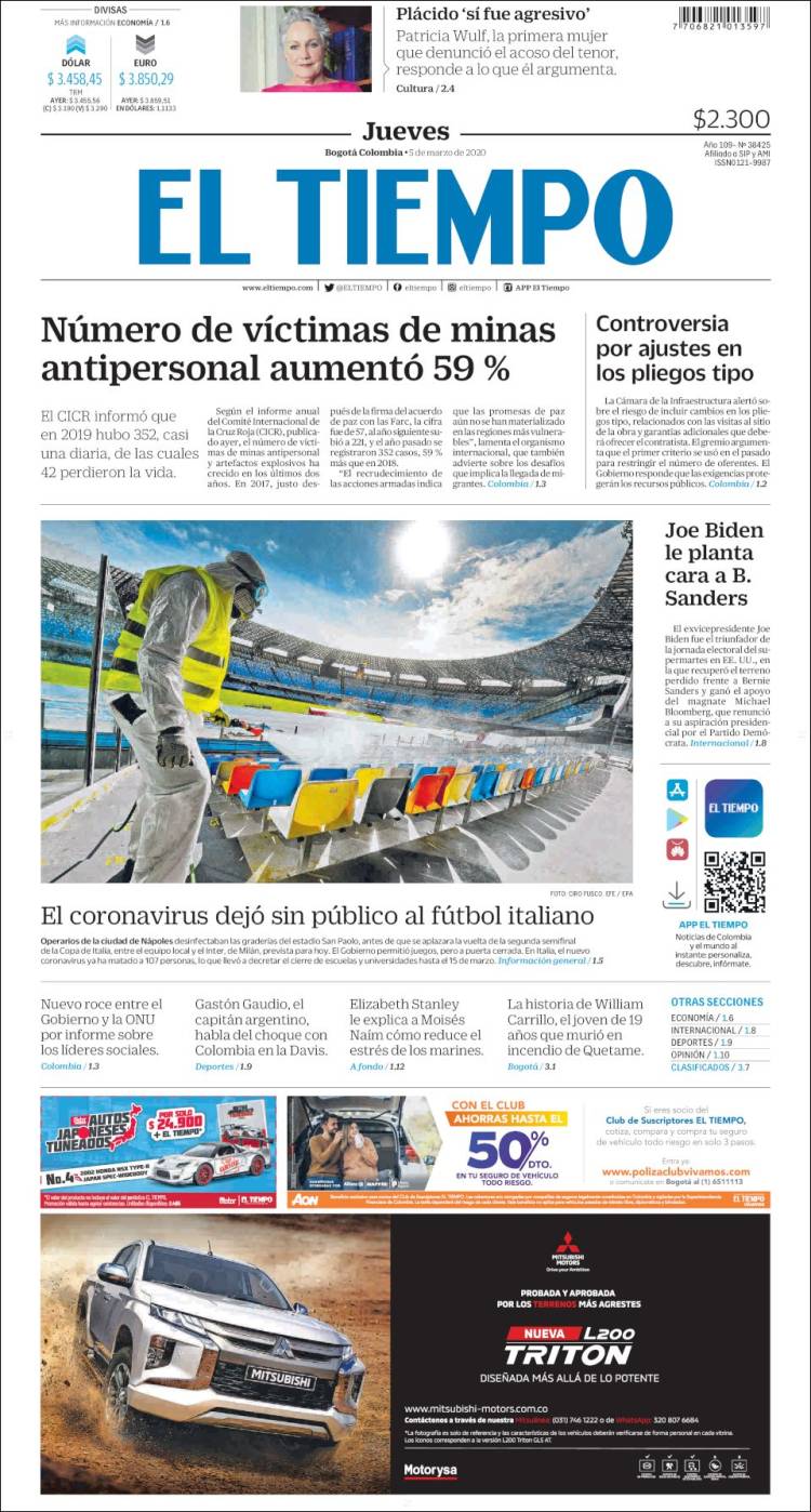 Portada de El Tiempo (Colombia)