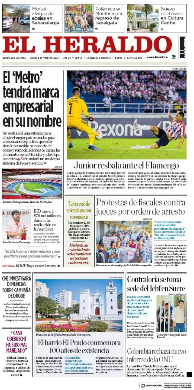 Portada de El Heraldo (Colombia)