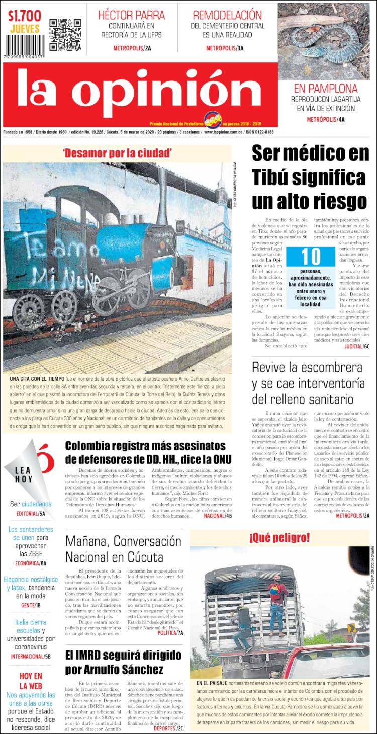 Portada de Diario La Opinion (Colombia)