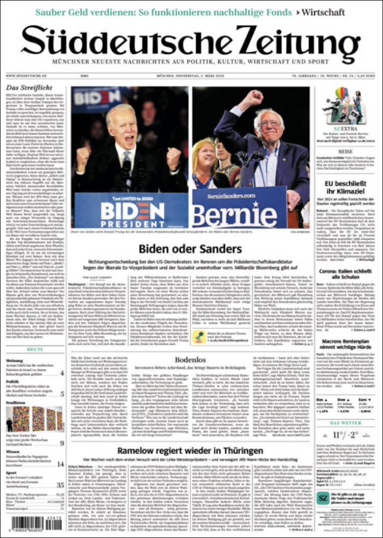 Portada de Sueddeutsche (Alemania)