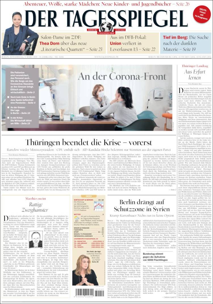 Portada de Der Tagesspiegel (Alemania)