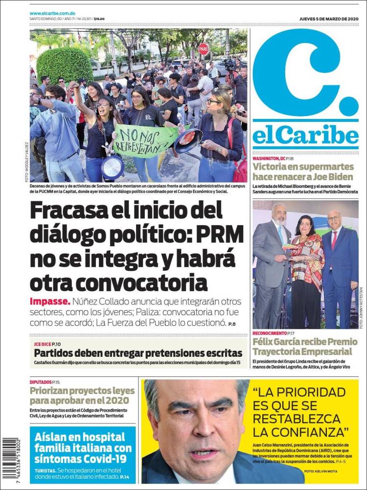 Portada de El Caribe (R. Dominicana)