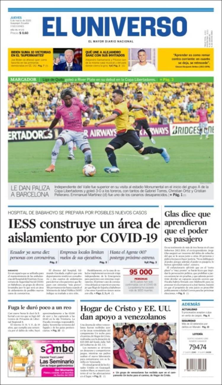 Portada de El Universo - Ecuador (Ecuador)
