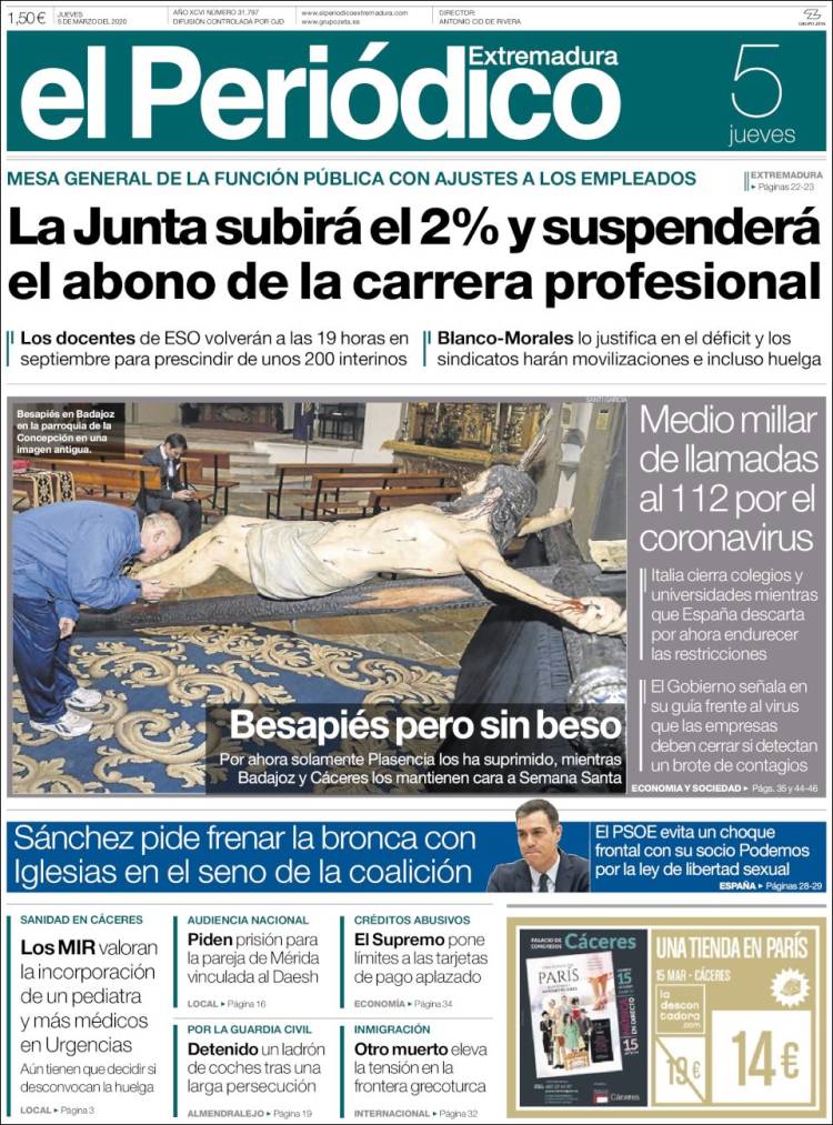 Portada de El Periódico de Extremadura (España)