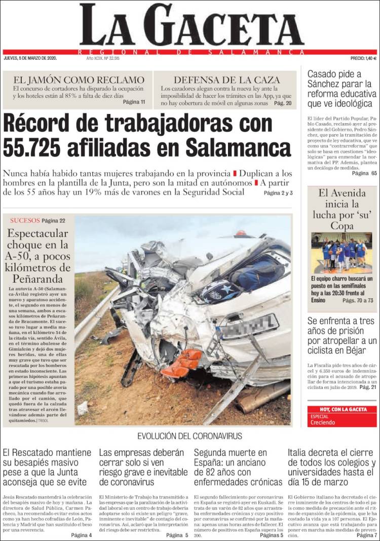 Portada de La Gaceta de Salamanca (España)