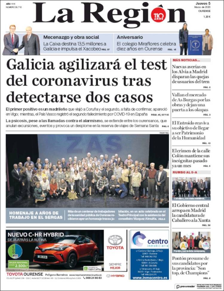 Portada de La Región de Ourense (España)