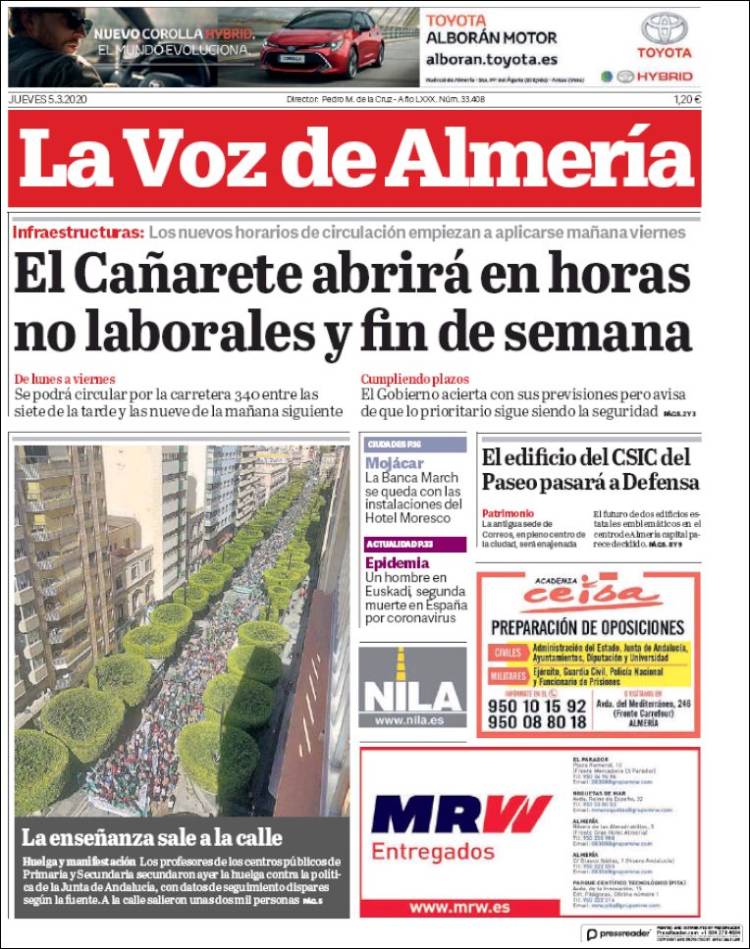 Portada de La Voz de Almería (España)