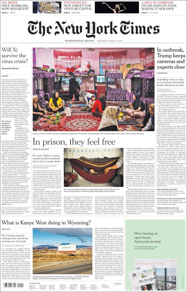 Portada de International New York Times (Europa)