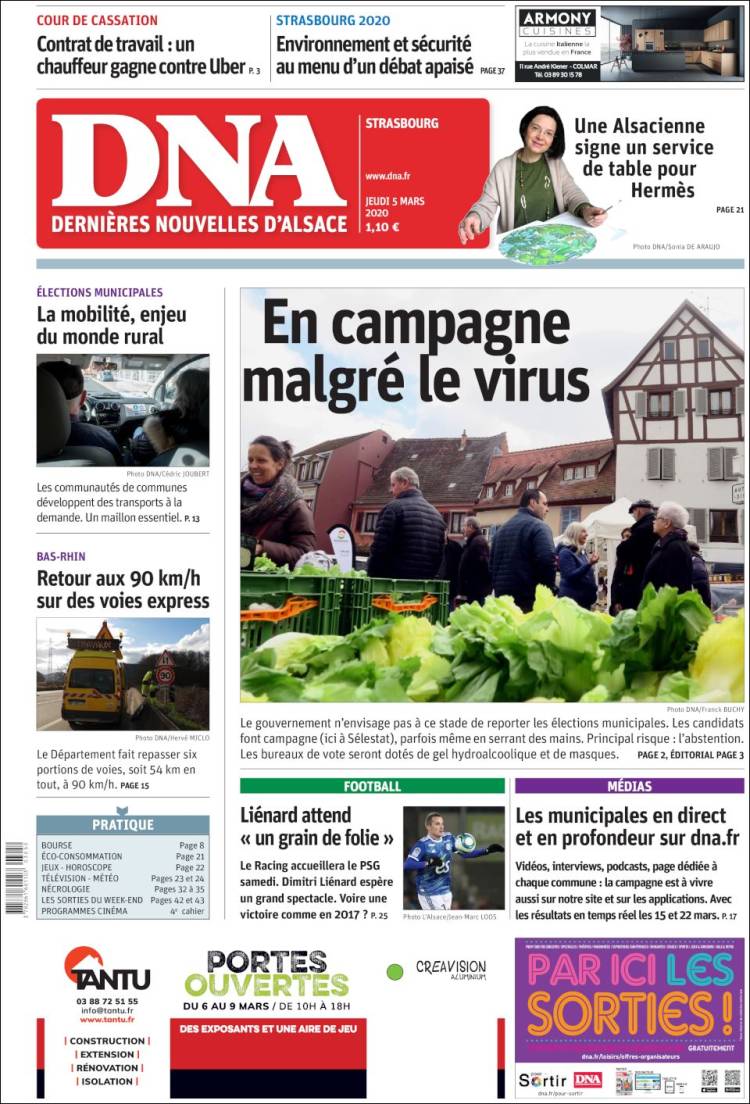 Portada de Les Dernières Nouvelles d'Alsace (Francia)