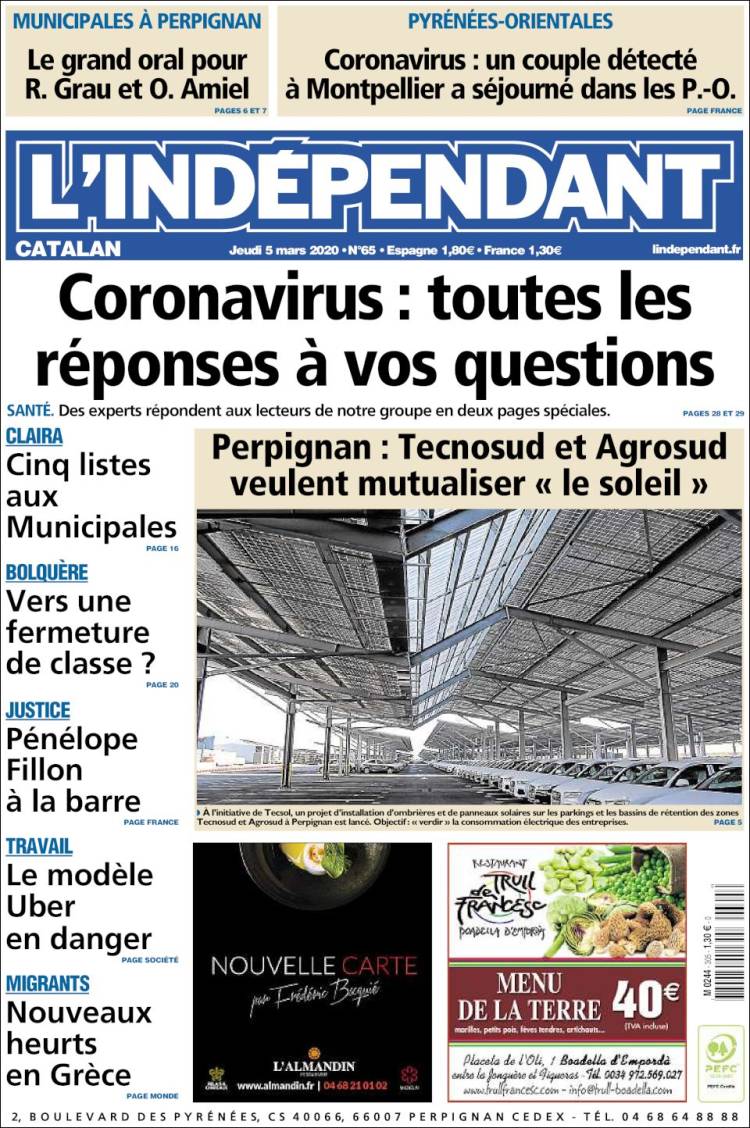 Portada de Le Indépendant (Francia)