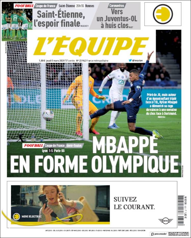 Portada de L'Equipe (Francia)