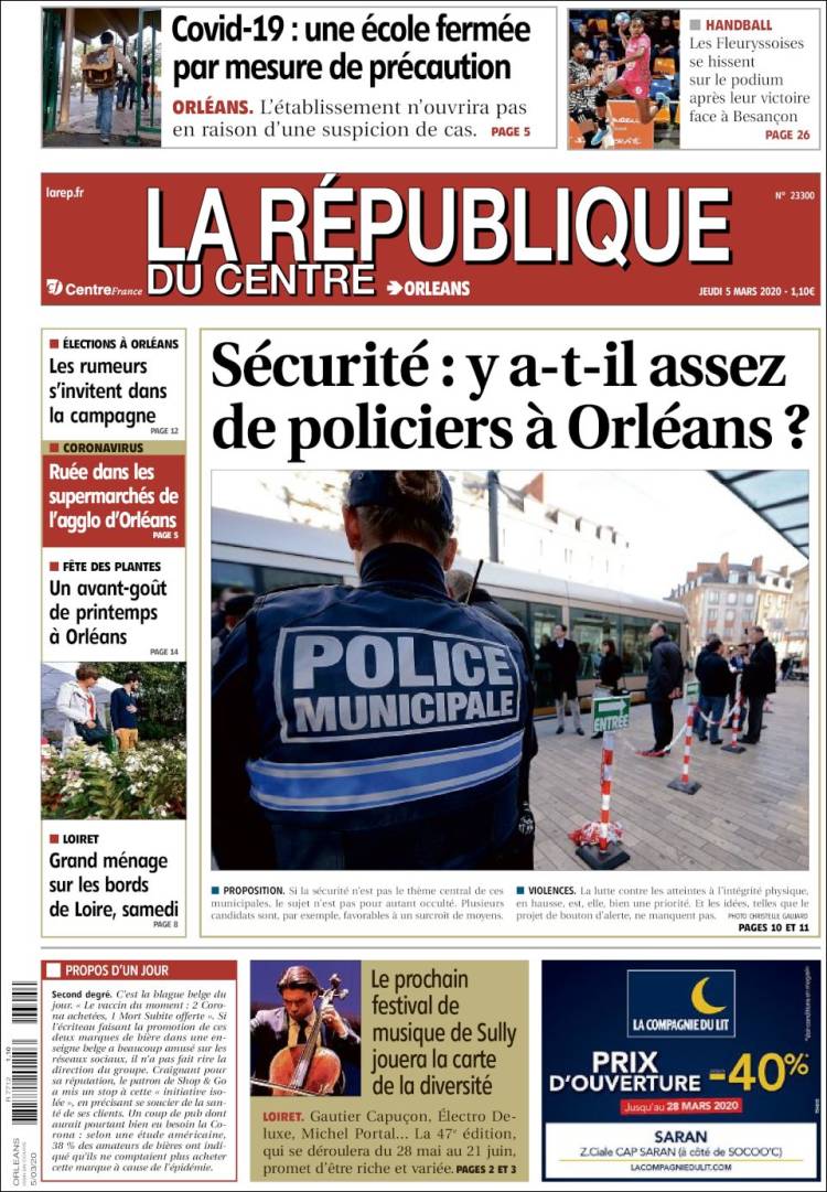 Portada de La République du Centre (Francia)