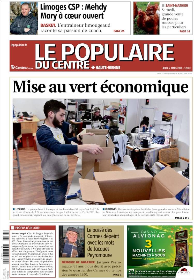 Portada de Le Populaire du Centre (Francia)