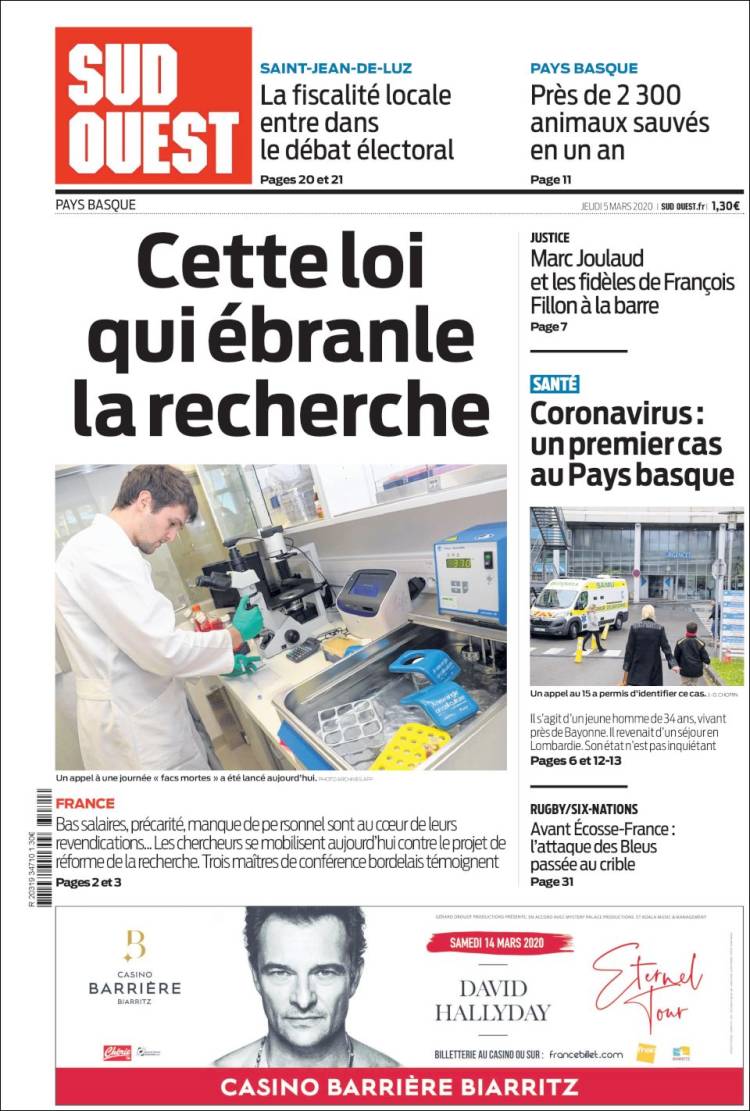 Portada de Sud Ouest (Francia)
