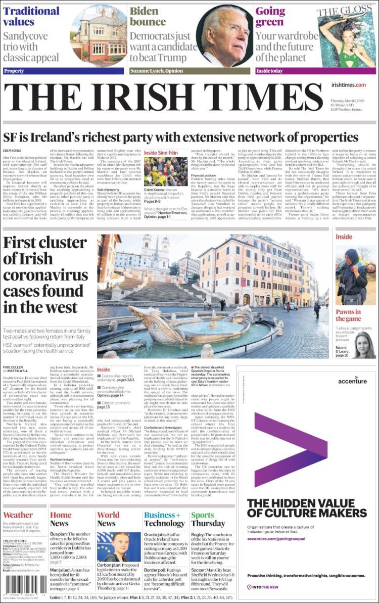 Portada de Irish Times (Irlanda)