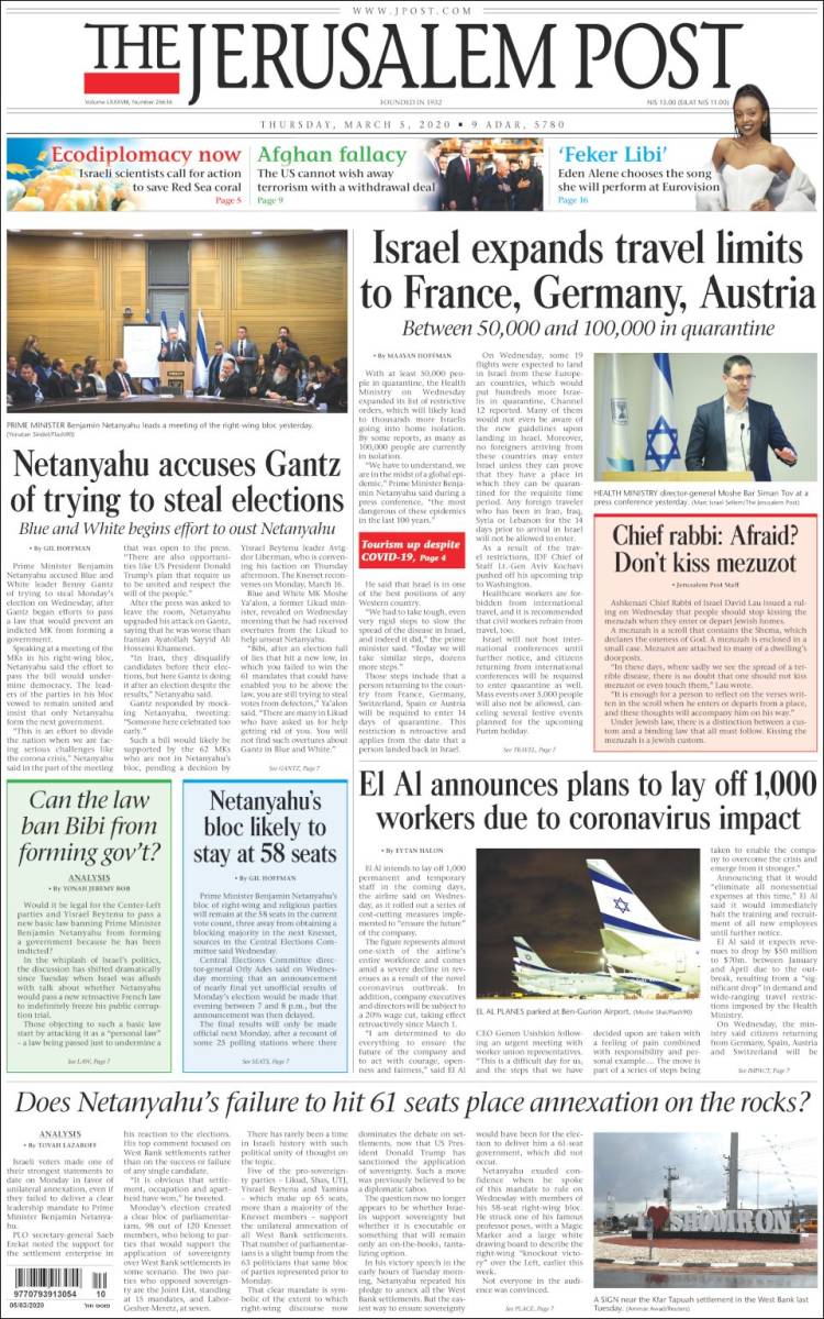 Portada de The Jerusalem Post (Israel)
