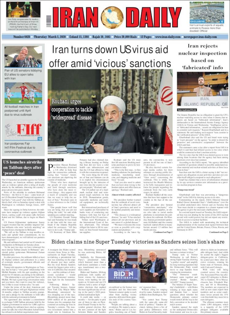 Portada de Iran Daily (Ir&aacute;n)