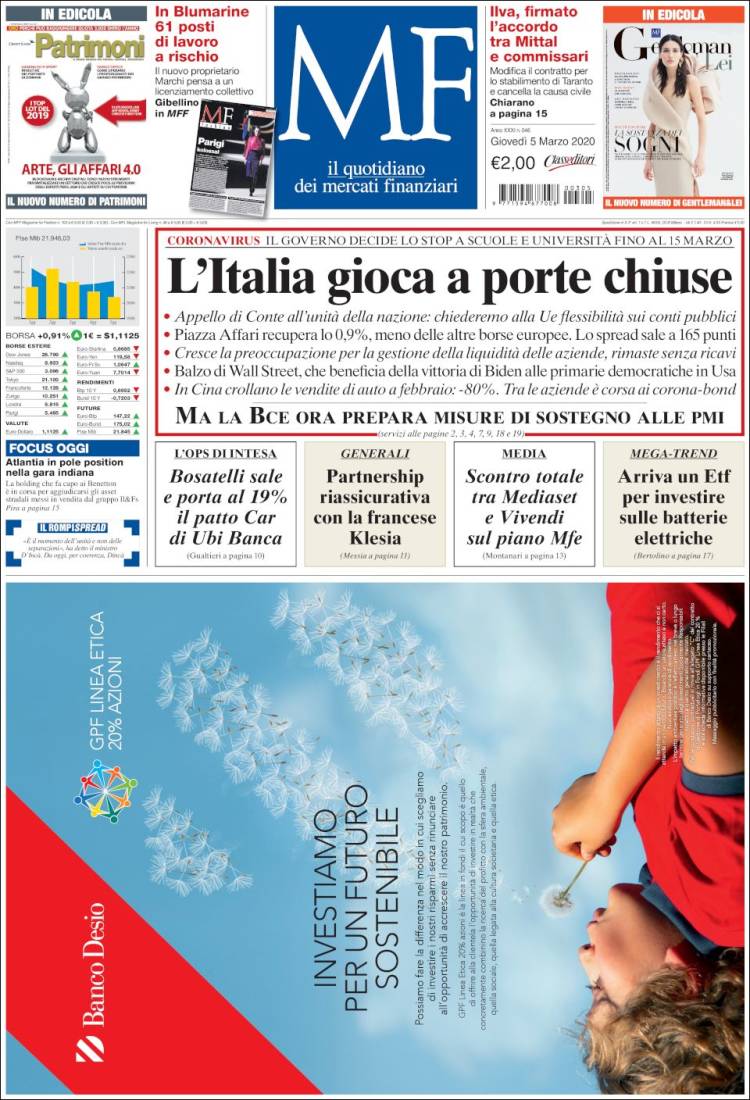 Portada de Milano Finanza (Italia)