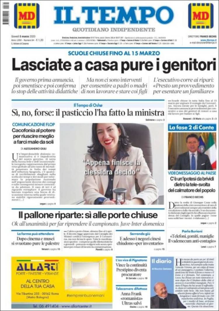 Portada de Il Tempo (Italia)